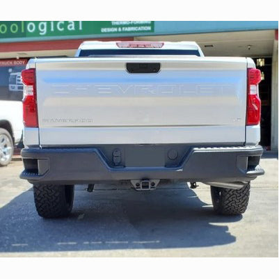 2019-25 Silverado 1500 Rear Bumper Shellz, Single Exhaust, with park sensor holes, Gloss black