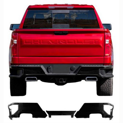 2019-25 Silverado 1500 Rear Bumper Shellz, Dual Exhaust, with park sensor holes, Gloss black